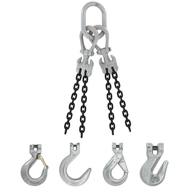 5/16" x 5' - Domestic Adjustable 4 Leg Chain Sling with Crosby Self-Locking Hooks - Grade 100