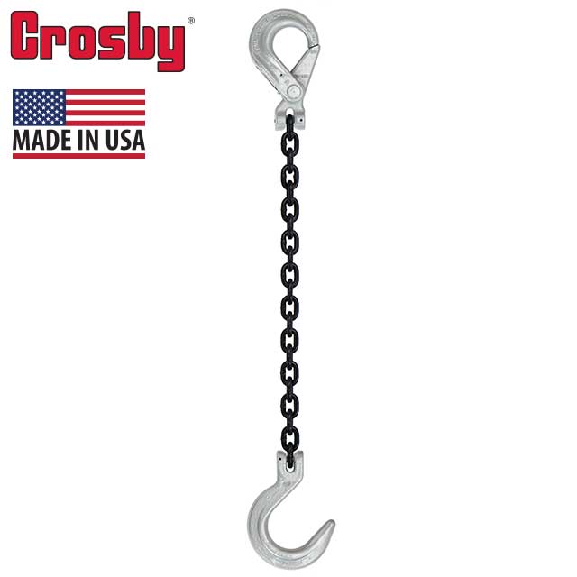 38 inch x 14 foot Domestic Single Leg Chain Sling w Crosby SelfLocking Foundry Hooks Grade 100 thumbnail