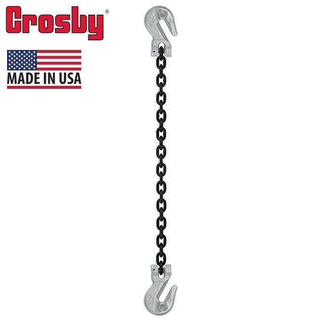 12 inch x 12 foot Domestic Single Leg Chain Sling w Crosby Grab & Grab Hooks Grade 100 thumbnail