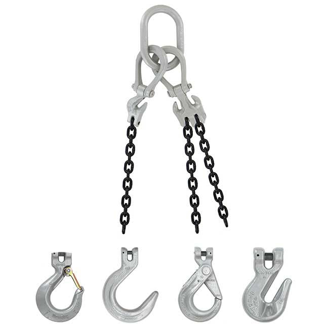 38 inch x 10 foot Domestic Adjustable 3 Leg Chain Sling w Crosby Foundry Hooks Grade 100 thumbnail