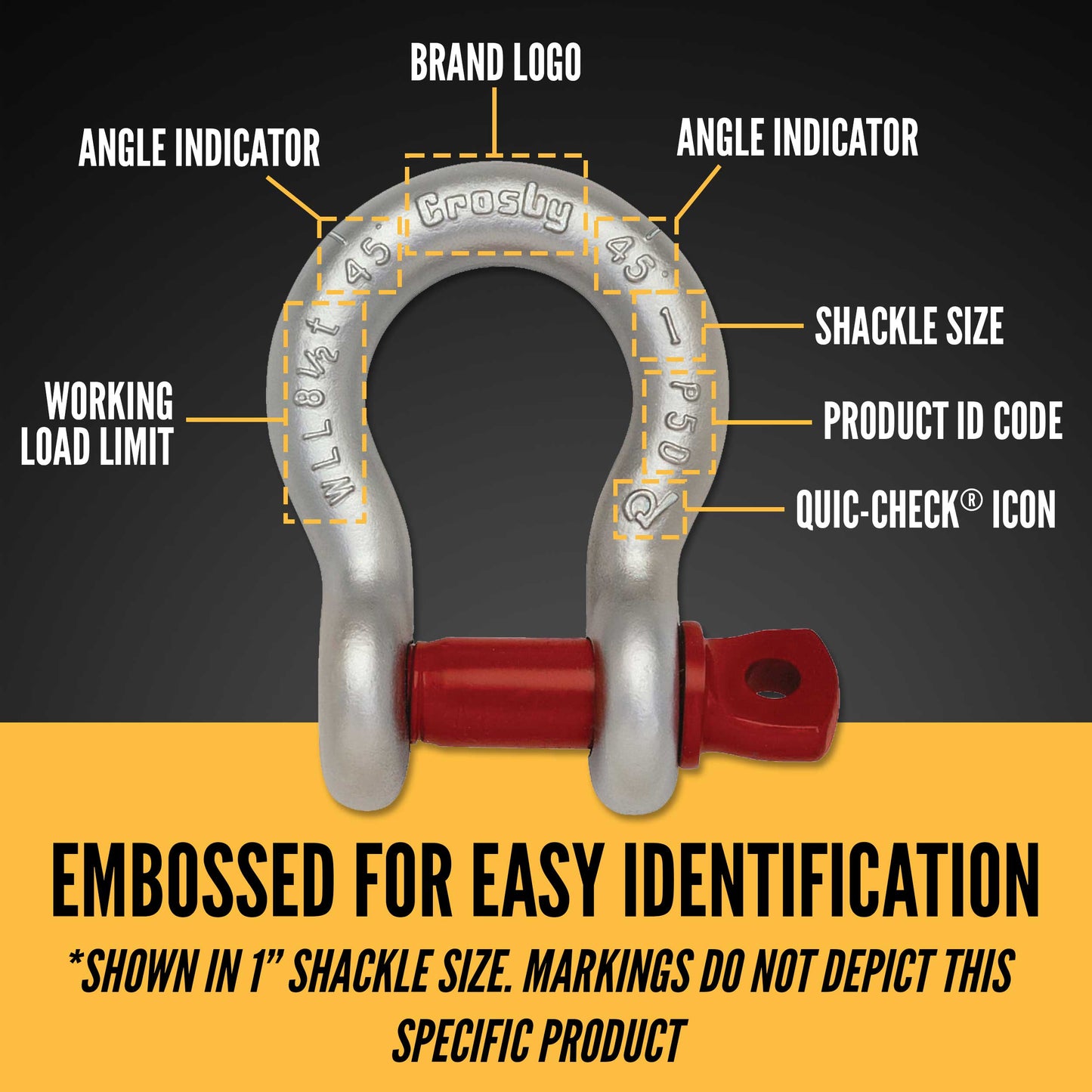1-3/4" Crosby® Screw Pin Anchor Shackle | G-209 - 25 Ton embossed for easy identification