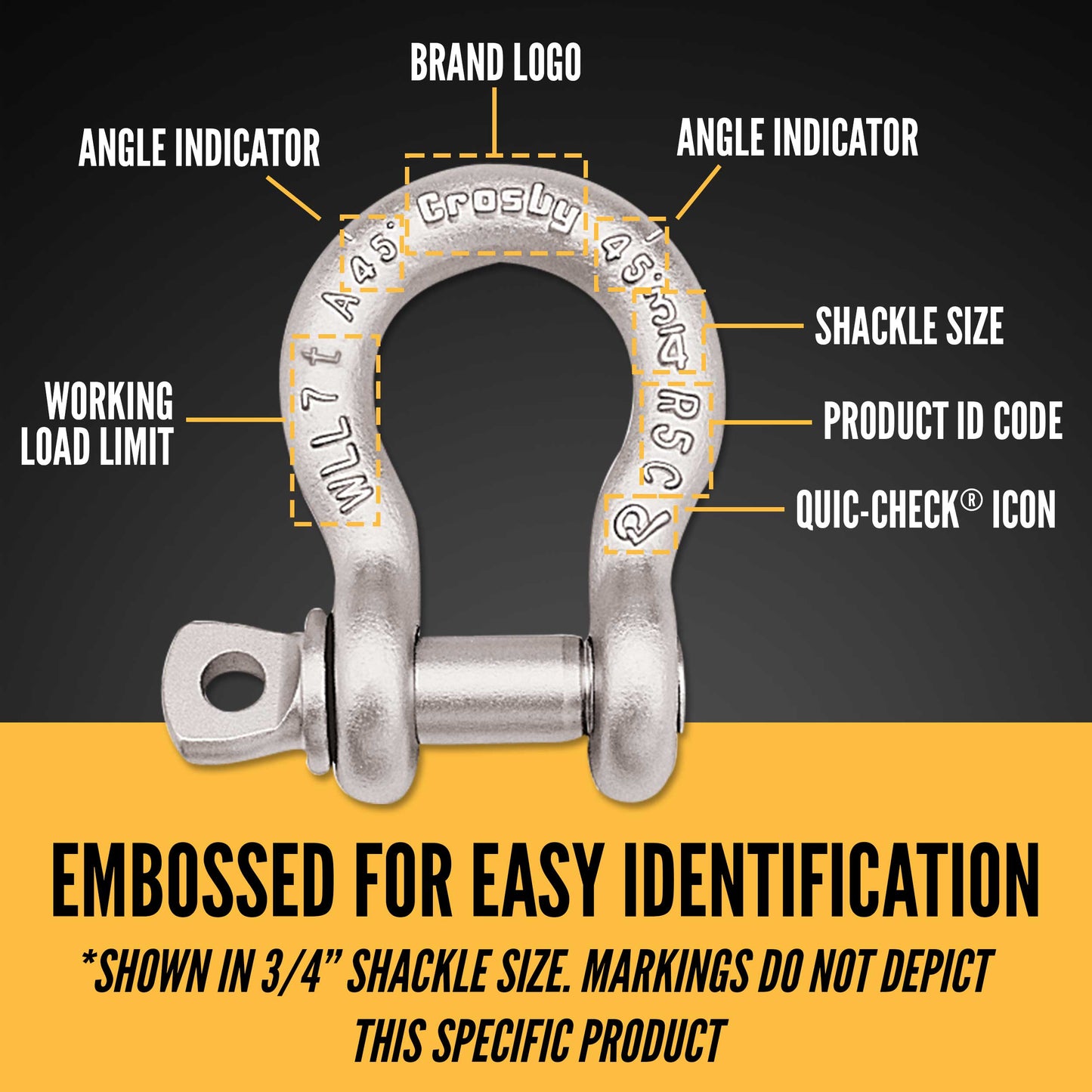 1-3/8" Crosby® Alloy Screw Pin Anchor Shackle | G-209A - 21 Ton embossed for easy identification