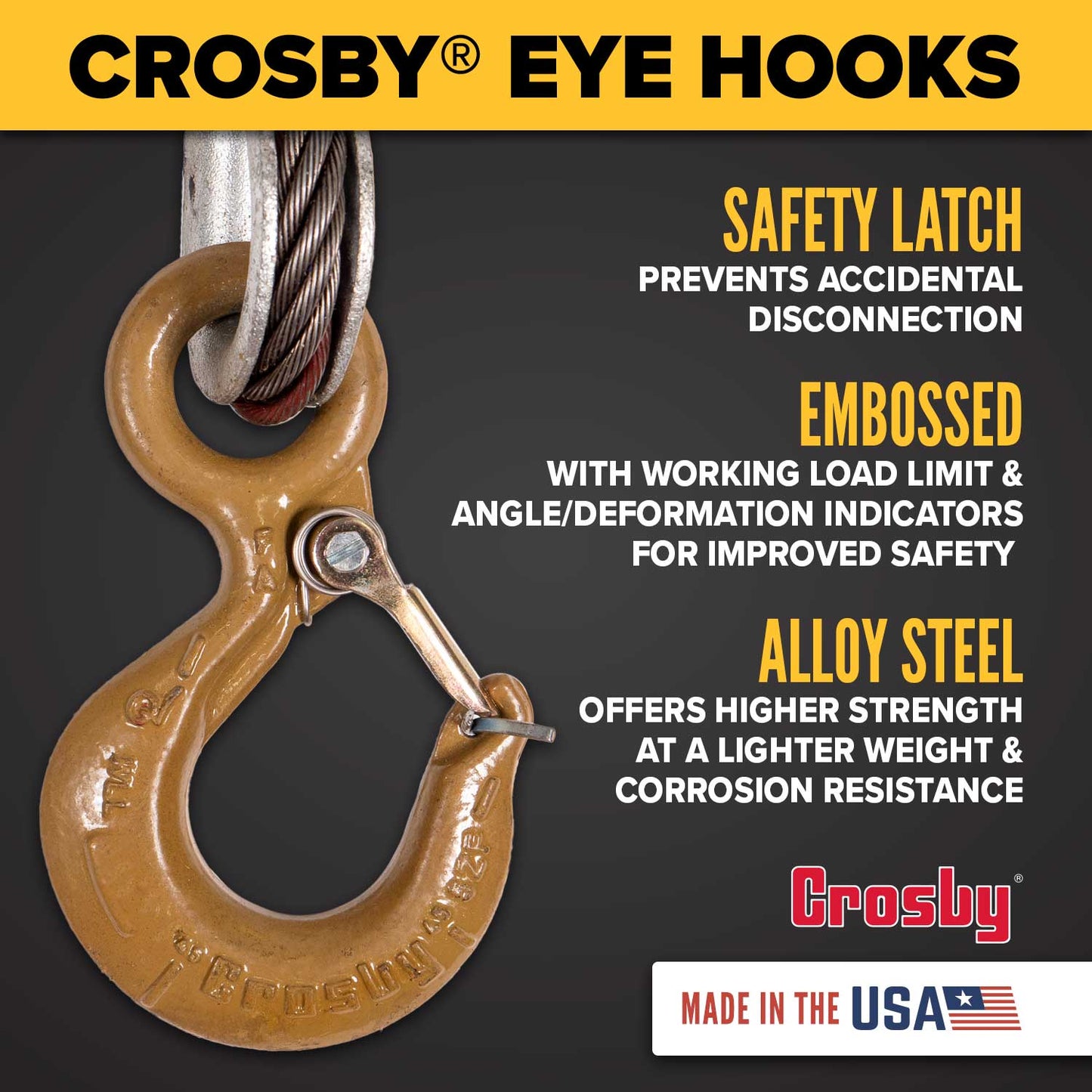 3' 5/8" wire rope slings with crosby eye hooks