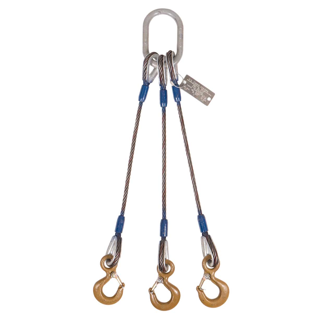 4' 3/8" domestic 3-leg wire rope slings with eye hooks