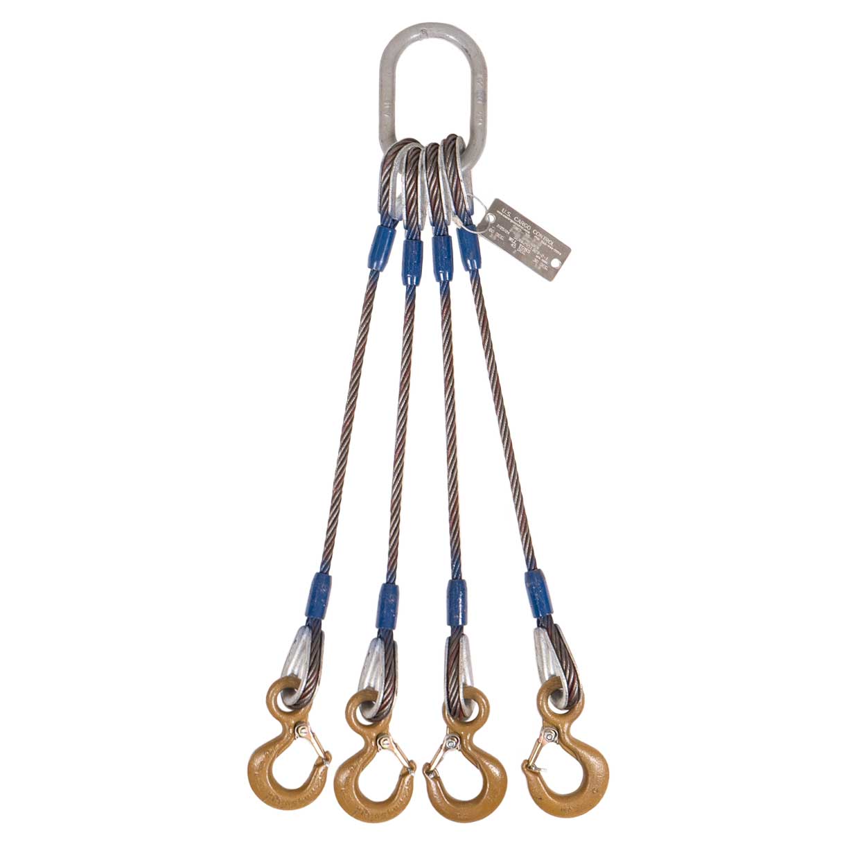 4' 3/8" domestic 4-leg wire rope slings with eye hooks