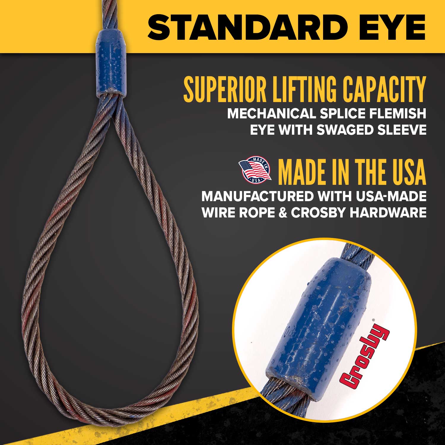 4' 7/8" swaged crosby sleeve eye wire rope sling