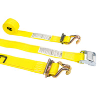  yellow 12' E track cam strap with wire hooks