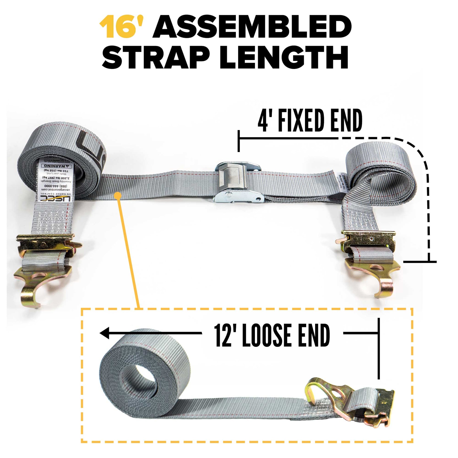  16' e track cam strap with 4' fixed end and 12' loose end