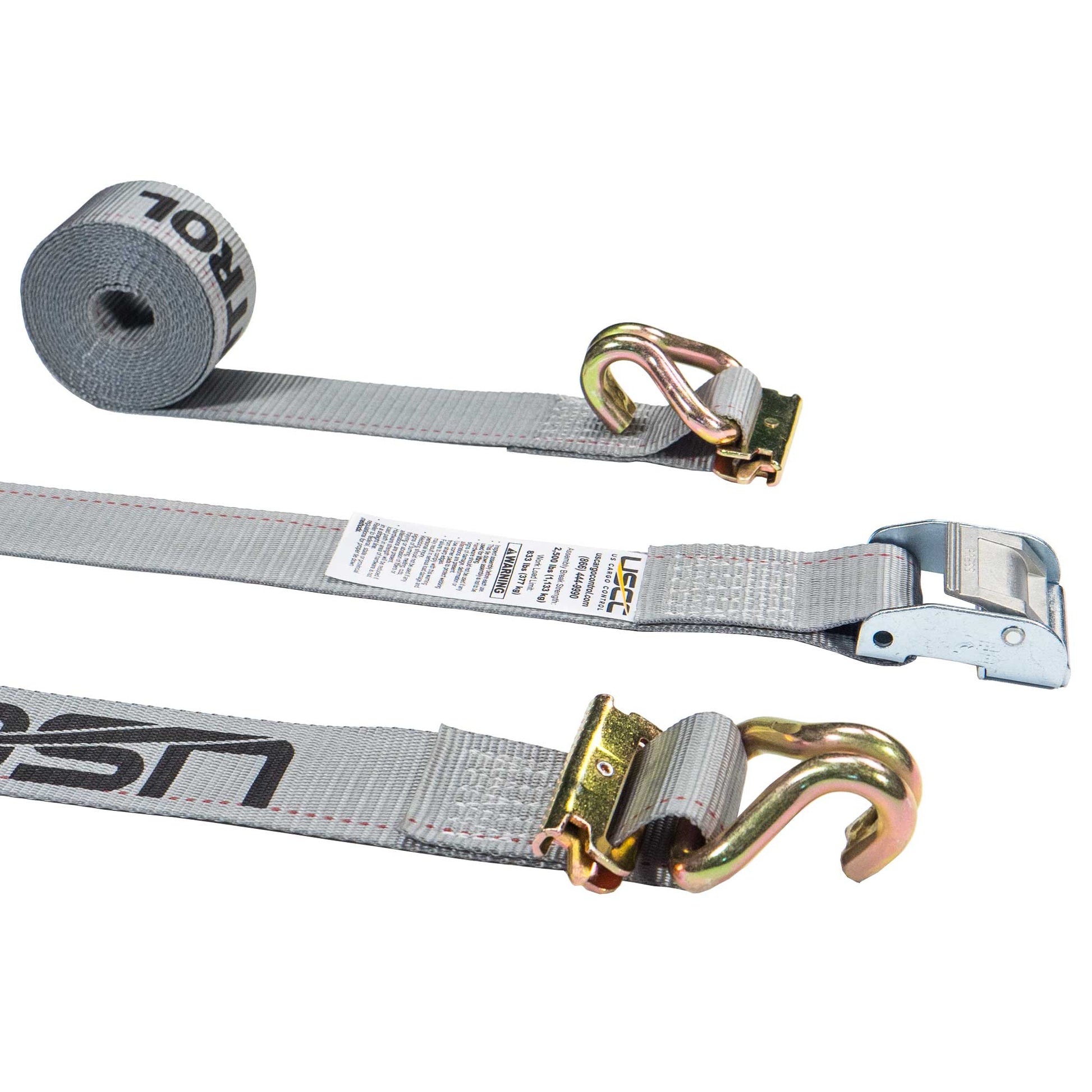  gray 16' E track cam strap with wire hooks