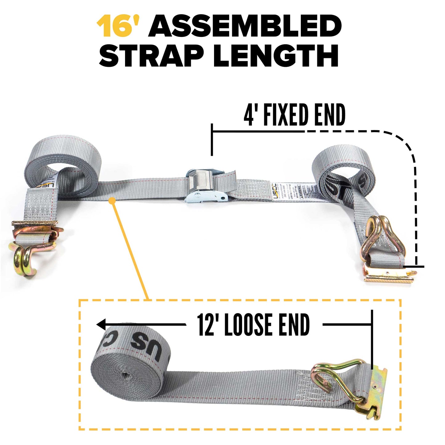  16' e track cam strap with 4' fixed end and 12' loose end