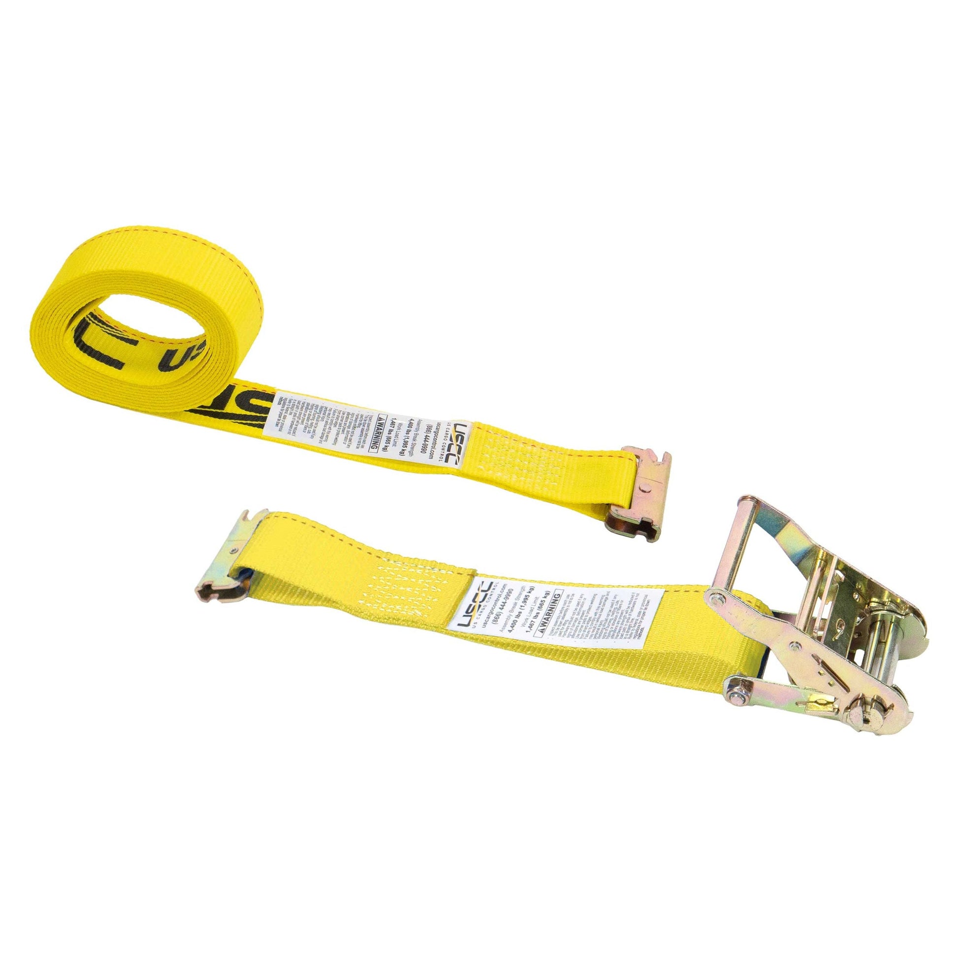  yellow 12'  E track ratchet strap with 1' fixed end