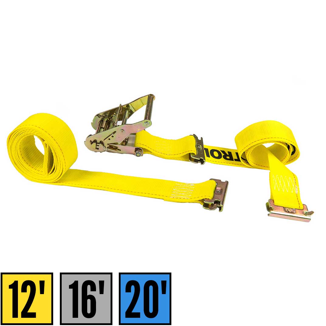 2" x 12' Yellow E-Track Ratchet Strap | Double-Fitted End