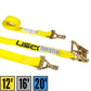 2" x 12' Yellow E-Track Ratchet Strap | Double Stud & Spring E-Fittings