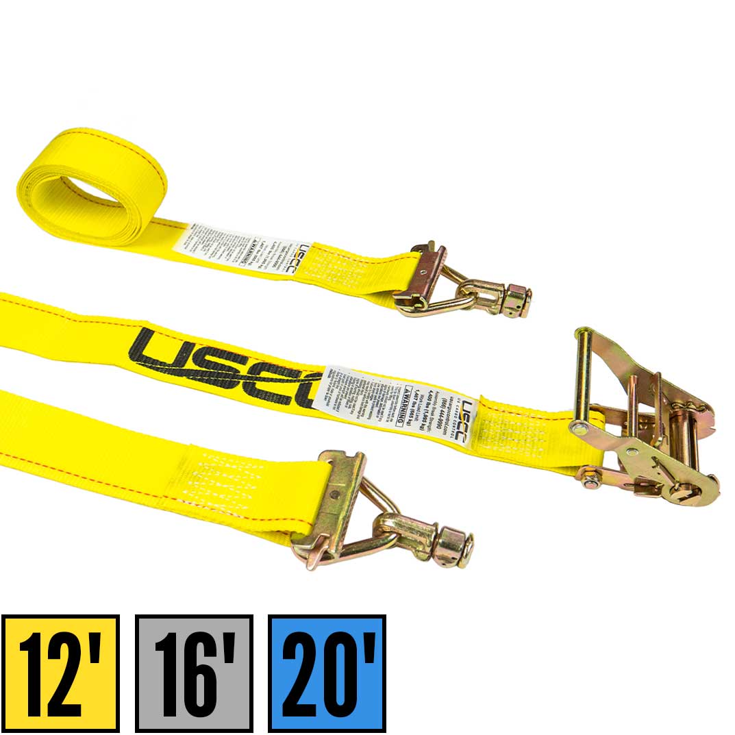 2" x 12' Yellow E-Track Ratchet Strap | Double Stud & Spring E-Fittings