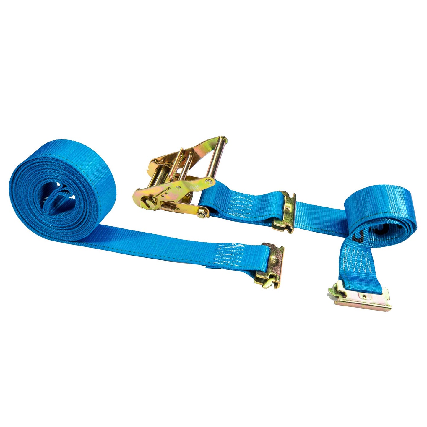  blue 20' E track ratchet strap with double end e fittings