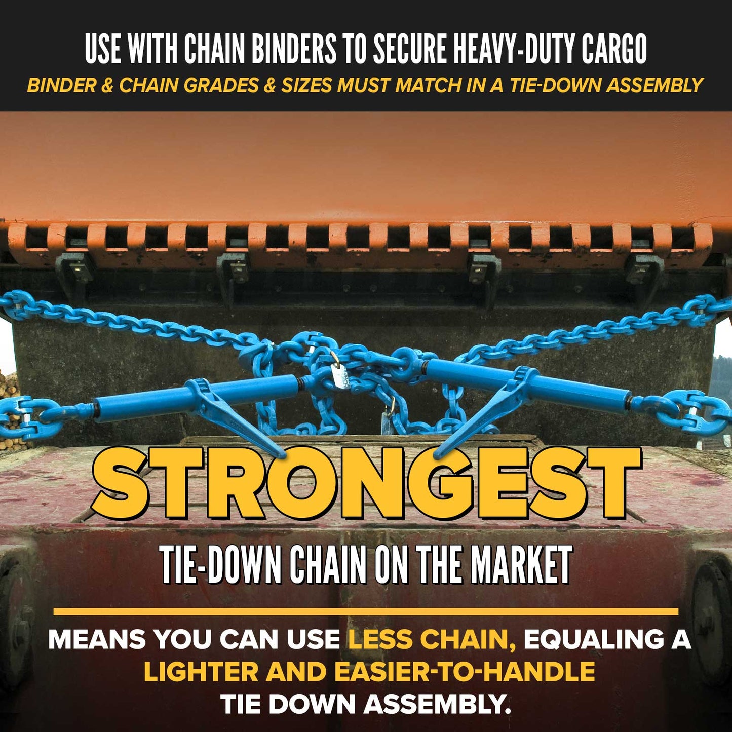 1/2" x 25' Tie Down Chain with Eye Grab Hooks | Grade 120