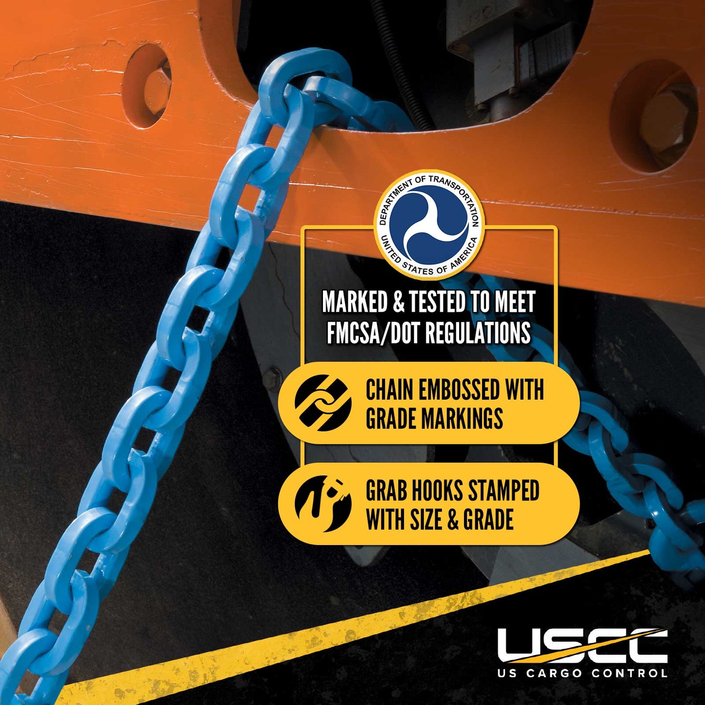 9/32" x 16' Tie Down Chain with Eye Grab Hooks | Grade 120