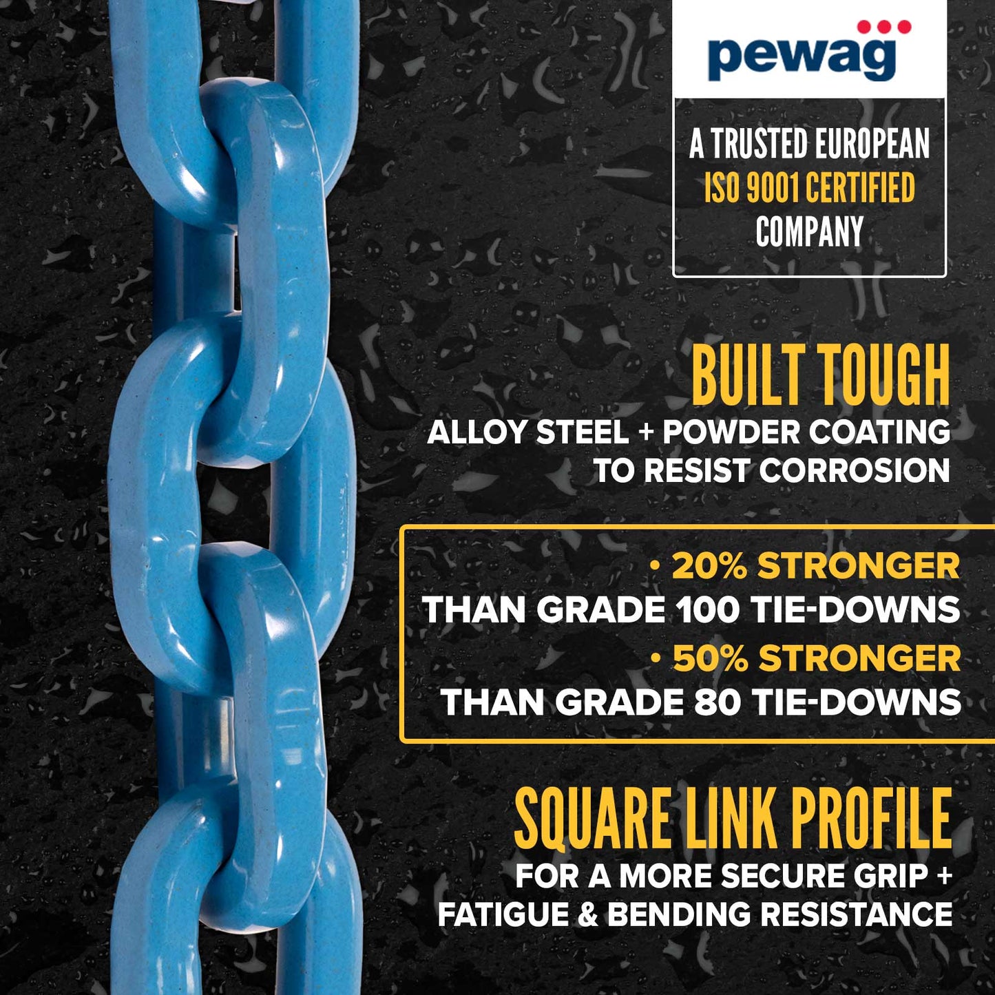 9/32" x 16' Tie Down Chain with Eye Grab Hooks | Grade 120