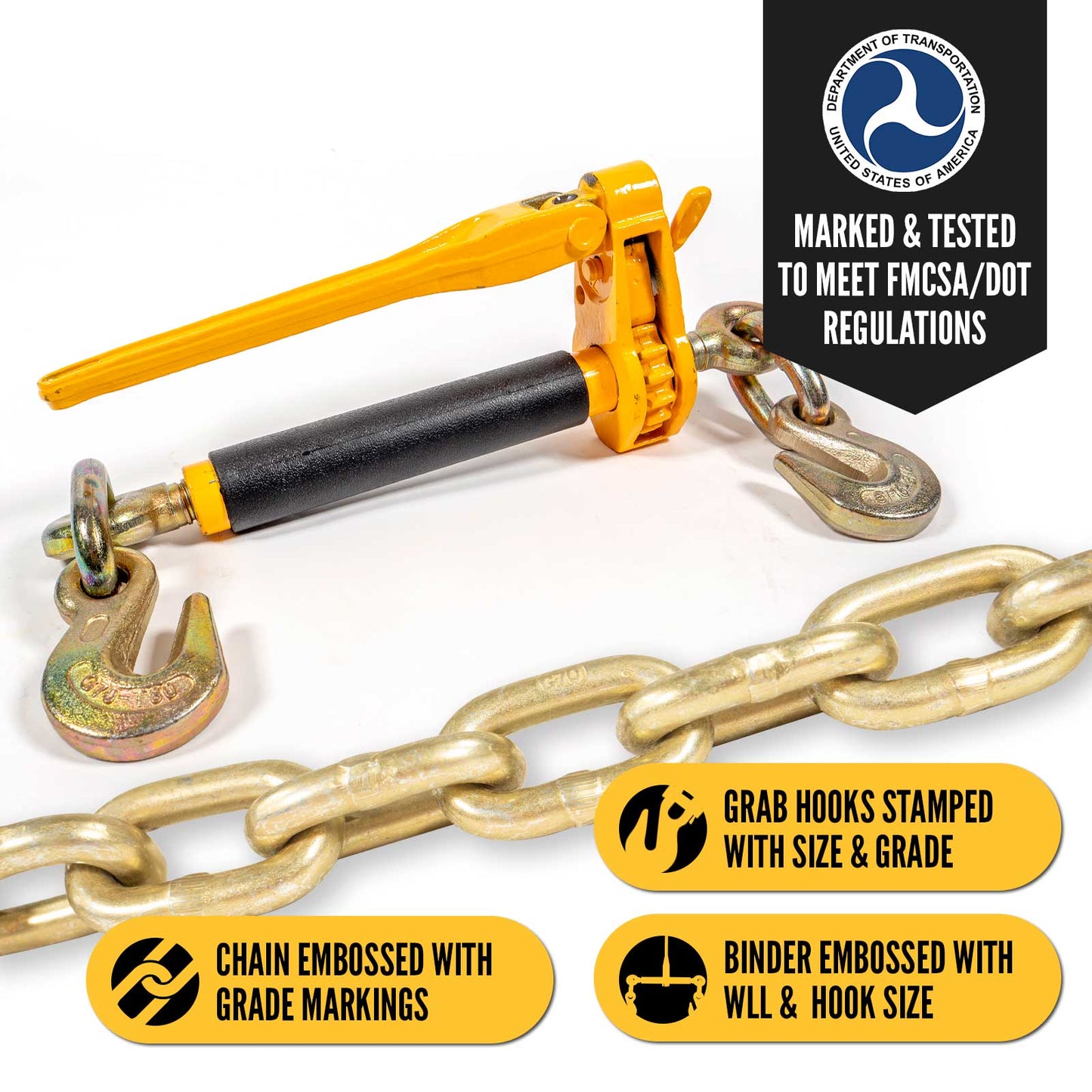 5/16" x 20' Grade 70 Transport Chain and Binder Kit | Folding Handle Ratchet Binder