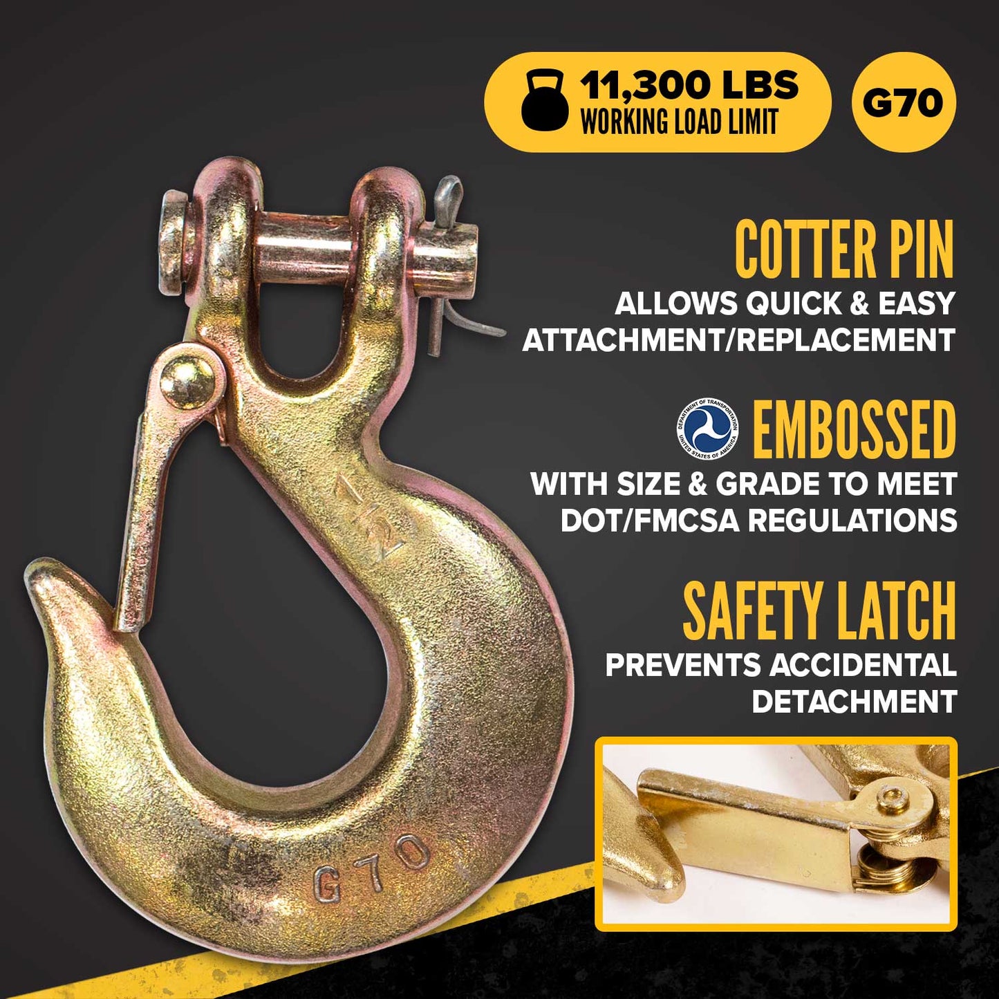 1/2" Clevis Slip Hook with Latch | Grade 70