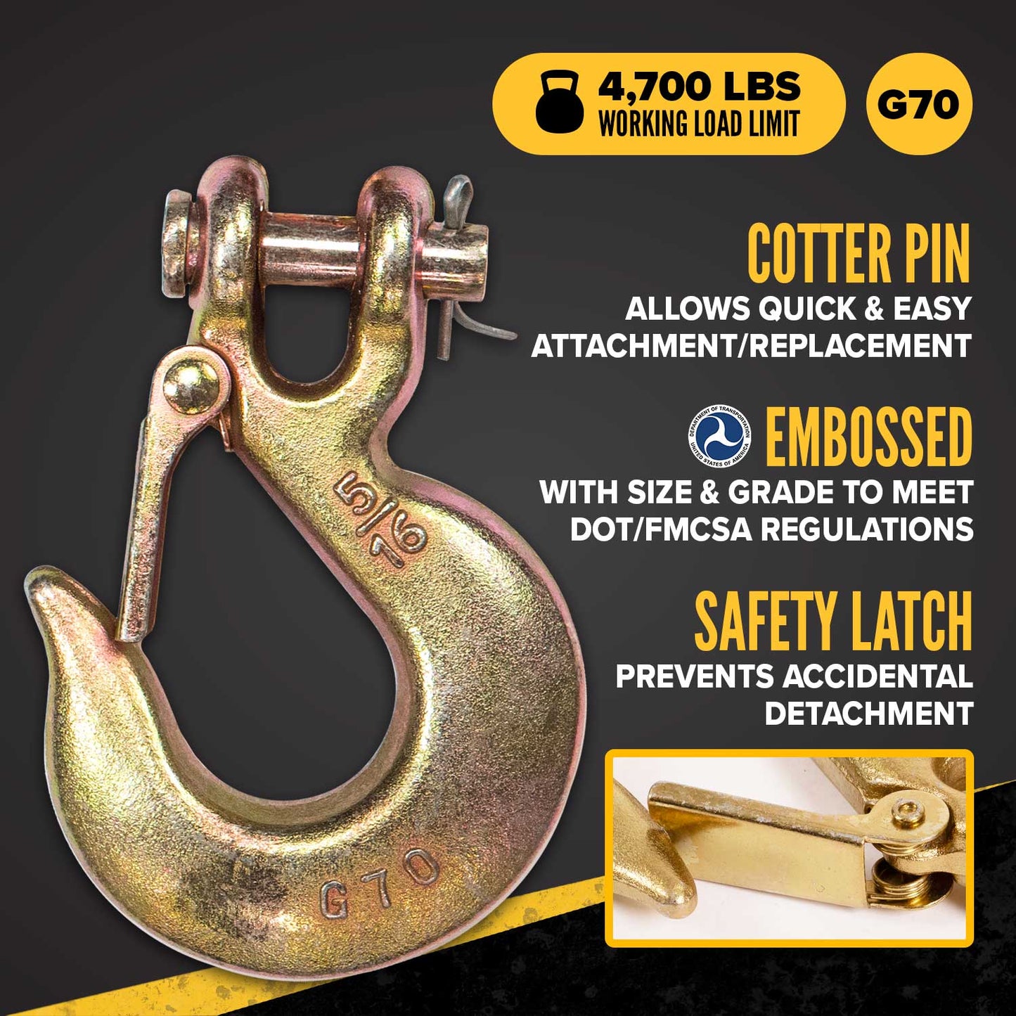 5/16" Clevis Slip Hook with Latch | Grade 70