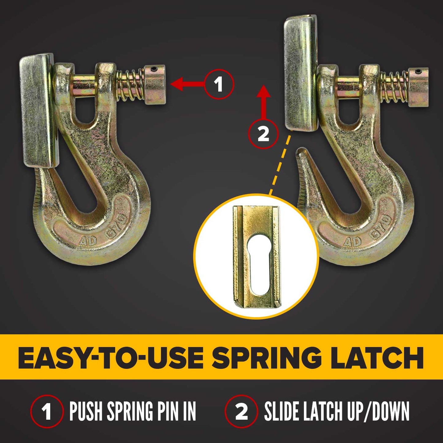 3/8" Clevis Grab Hook with Latch | Grade 70