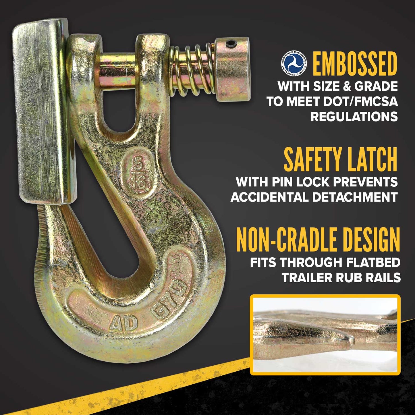 5/16" Clevis Grab Hook with Latch | Grade 70