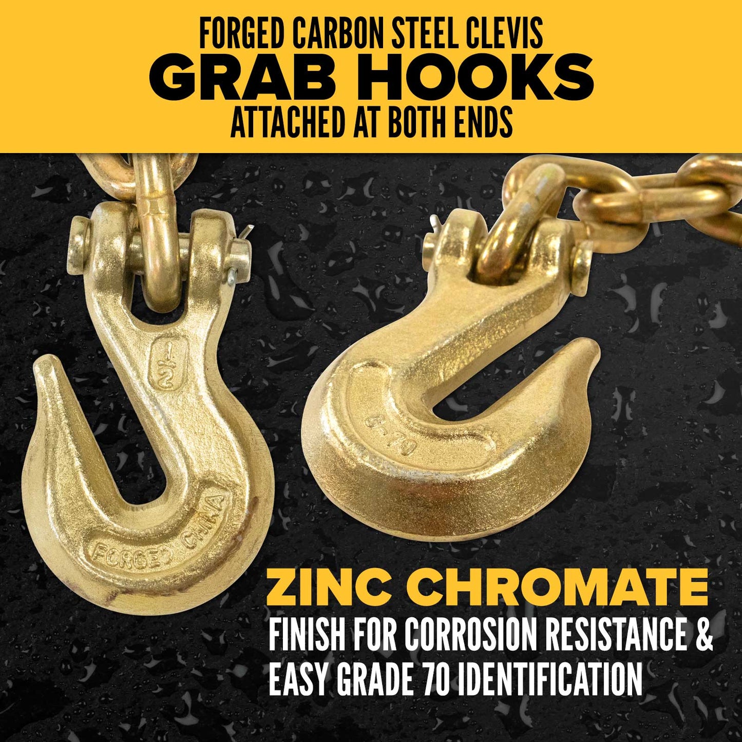 1/2" x 20' Grade 70 Transport Chain with Clevis Grab Hooks