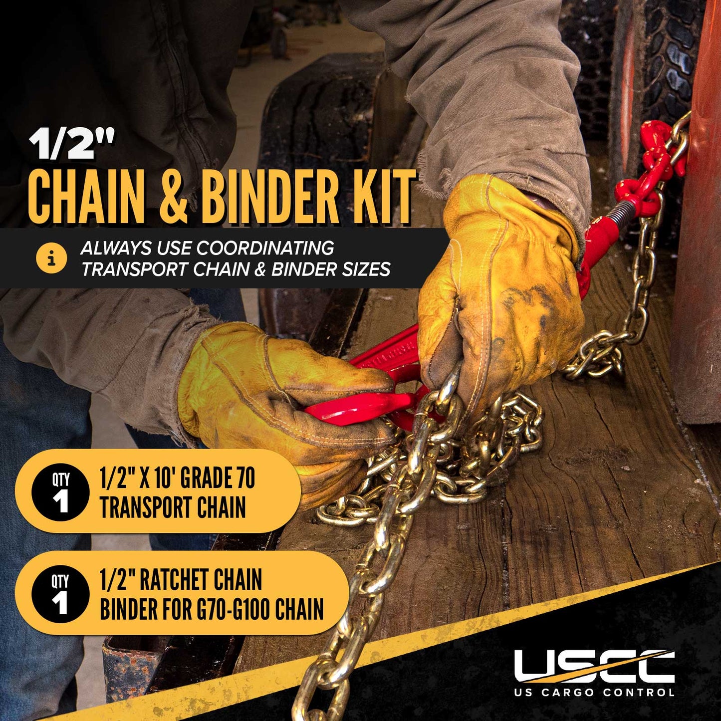 1/2" x 10' Grade 70 Transport Chain and Binder Kit