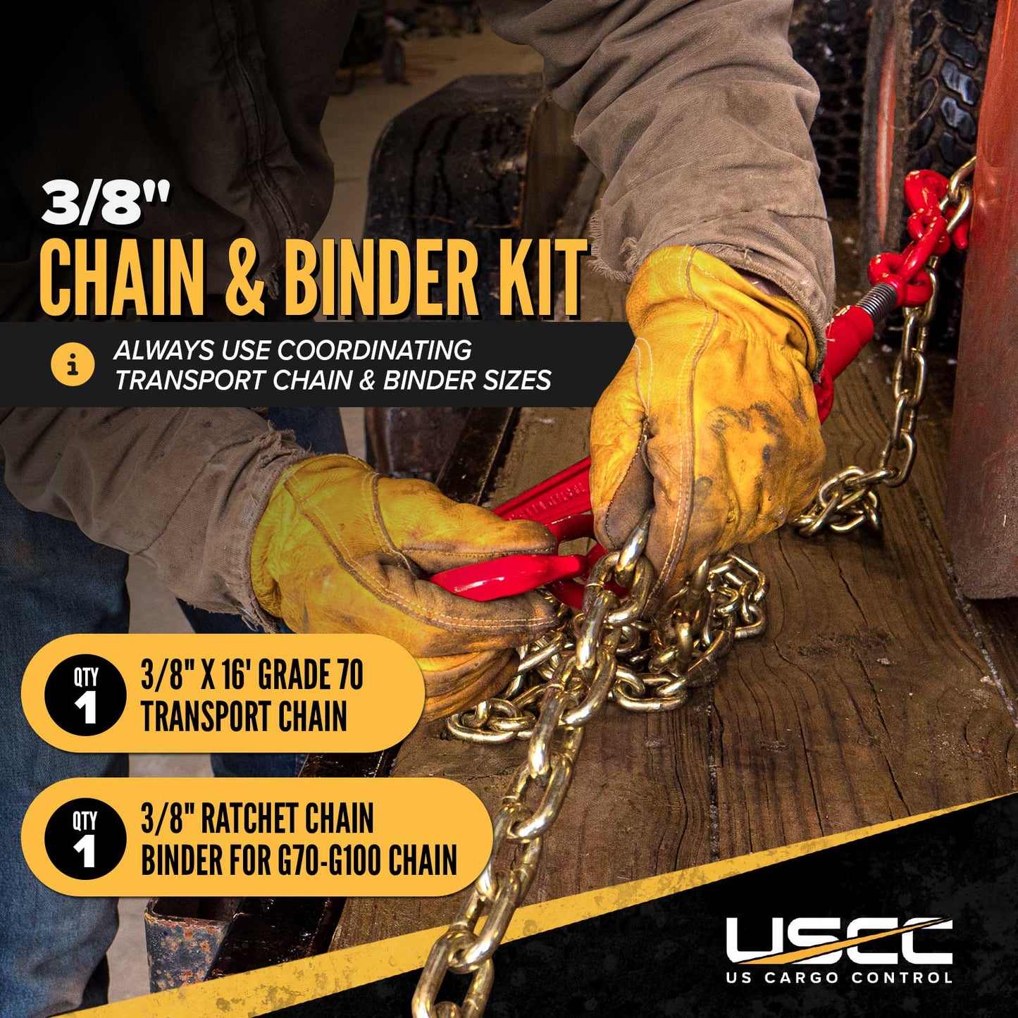 3/8" x 16' Grade 70 Transport Chain and Binder Kit