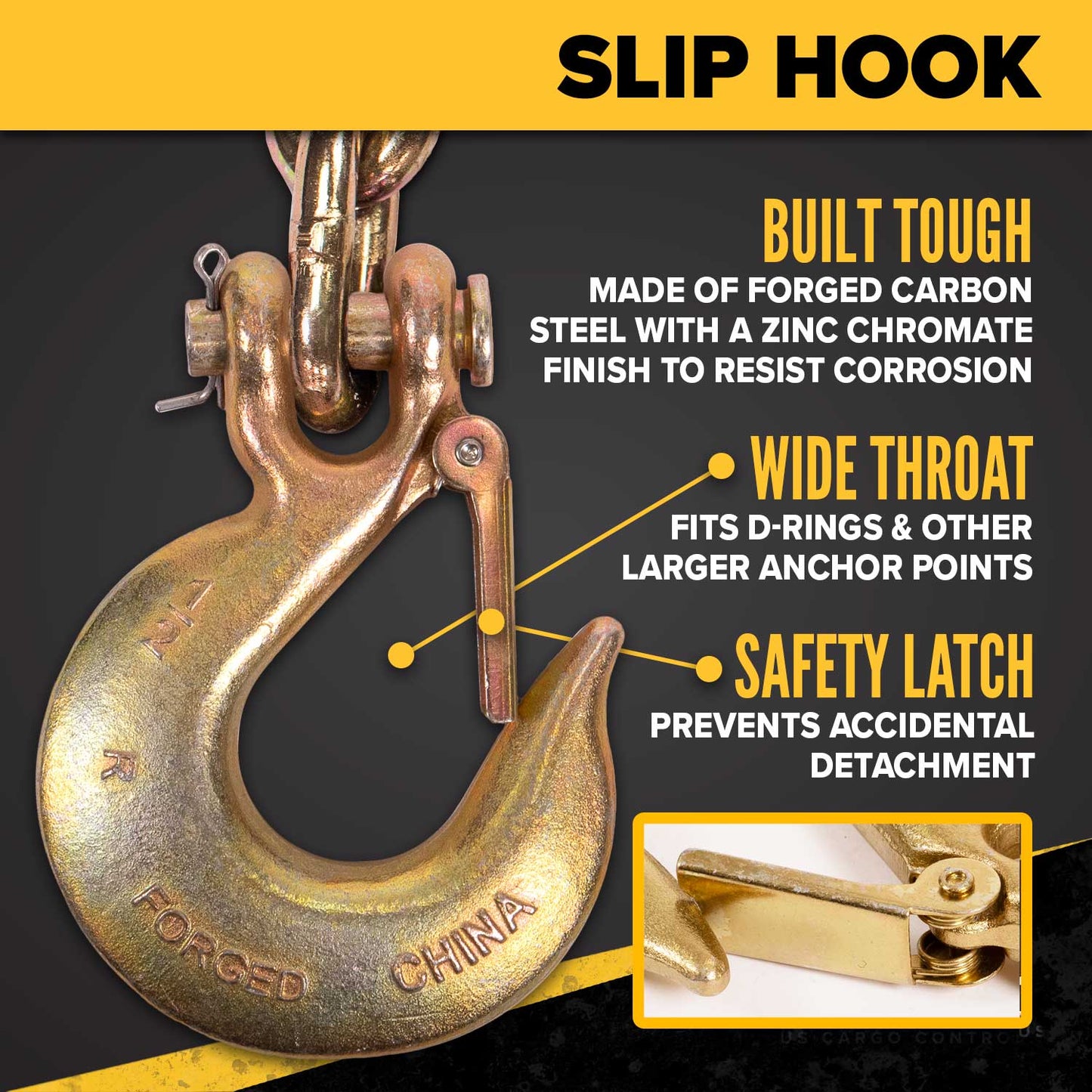 1/2" x 20' Grade 70 Transport Chain | Clevis Grab Hook & Clevis Slip Hook with Latch