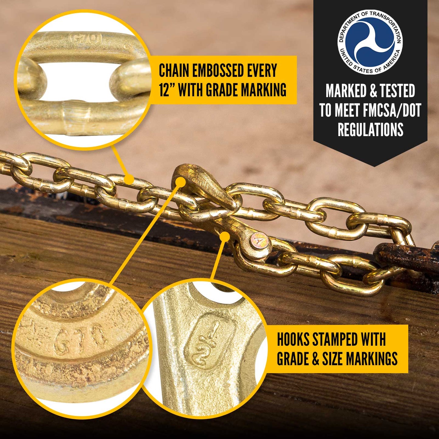 1/2" x 25' Grade 70 Transport Chain | Clevis Grab Hook & Clevis Slip Hook with Latch