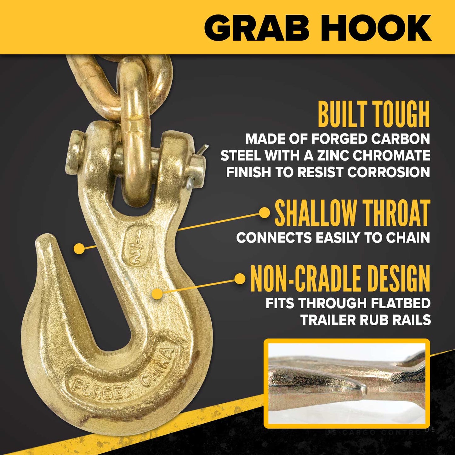 1/2" x 25' Grade 70 Transport Chain | Clevis Grab Hook & Clevis Slip Hook with Latch