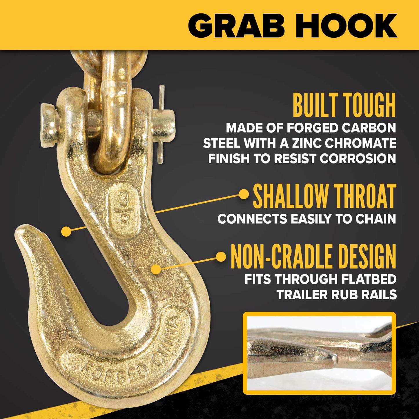 3/8" x 20' Grade 70 Transport Chain | Clevis Grab Hook & Clevis Slip Hook with Latch