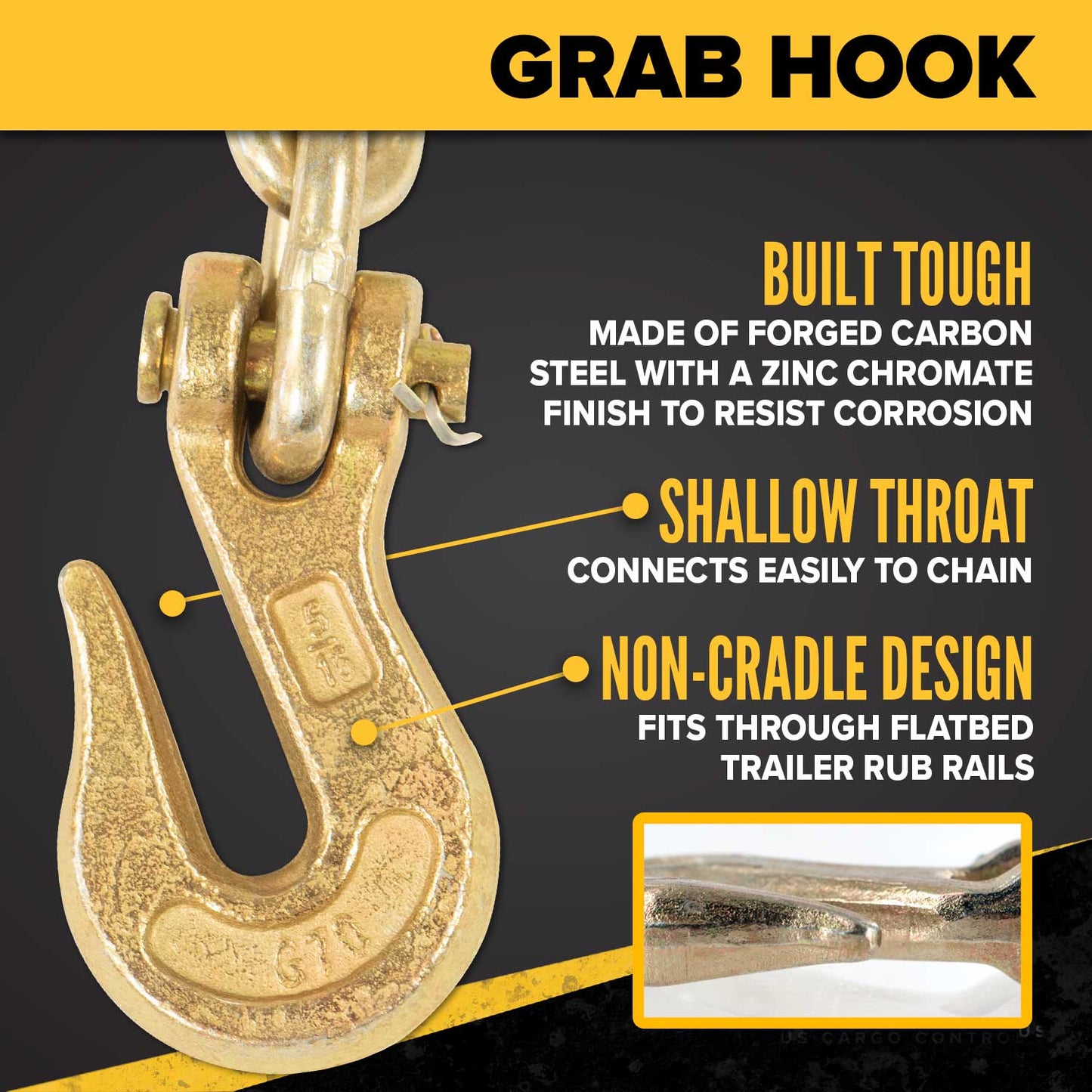 5/16" x 10' Grade 70 Transport Chain | Clevis Grab Hook & Clevis Slip Hook with Latch