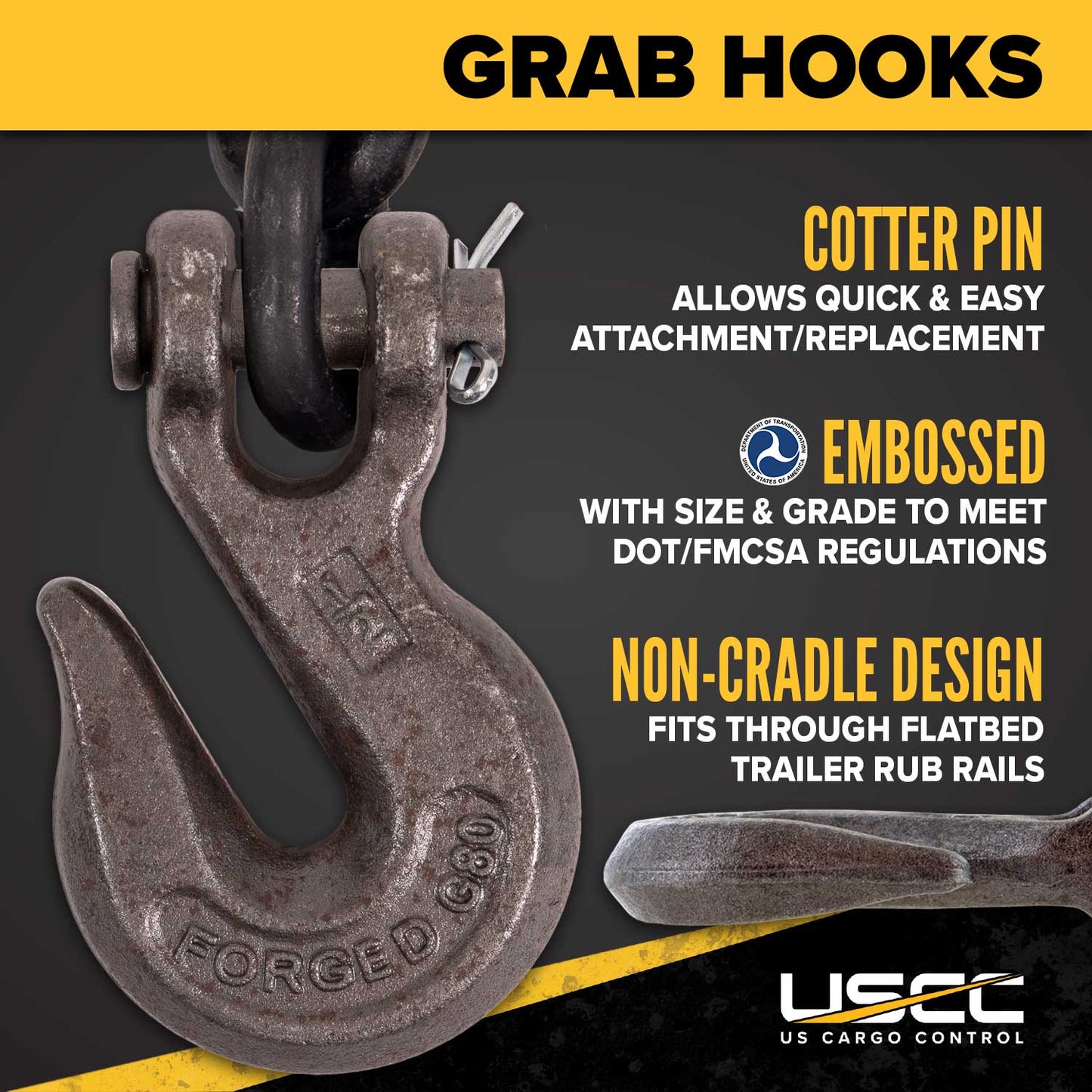 1/2" x 10' Tie Down Chain with Clevis Grab Hooks | Grade 80