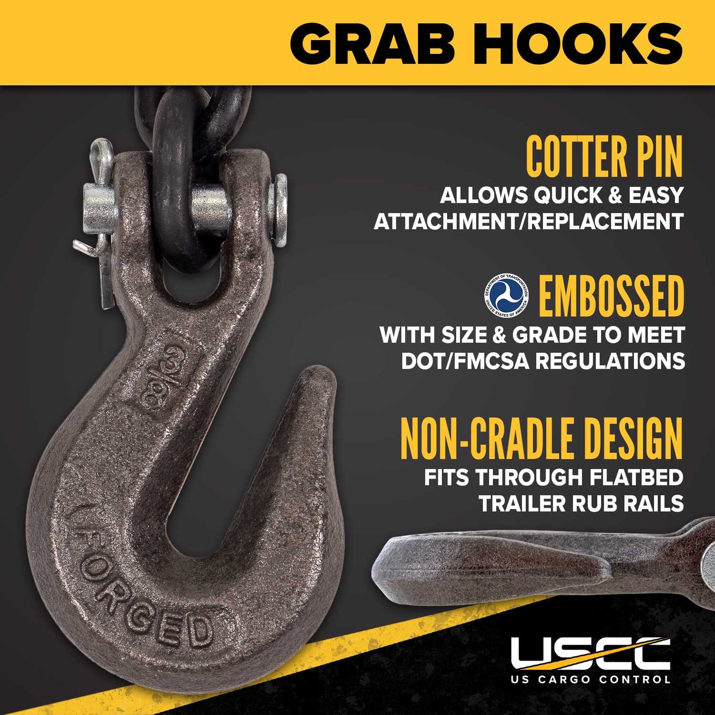 3/8" x 20' Tie Down Chain with Clevis Grab Hooks | Grade 80