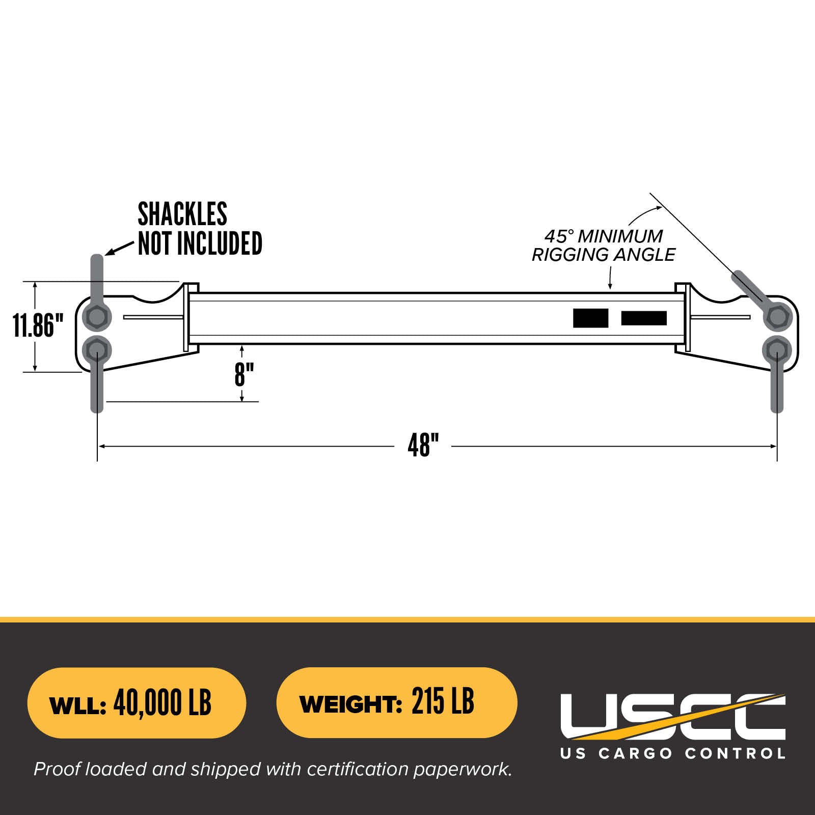 M&W 20165 heavy duty fixed length spreader beam specs