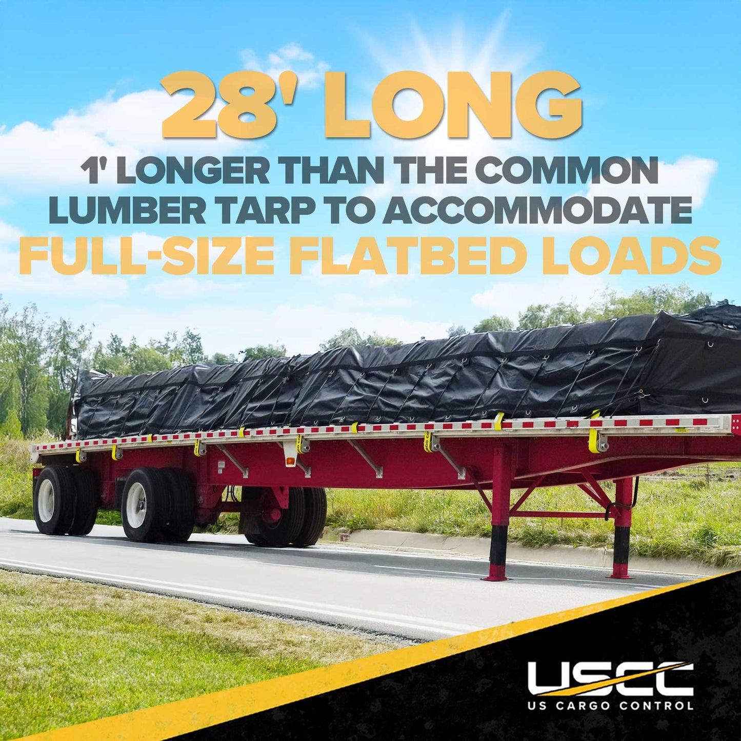 16' x 28' Heavy Duty Lumber Tarp | 4' Drop & Flap - 18 oz. Black Tarp