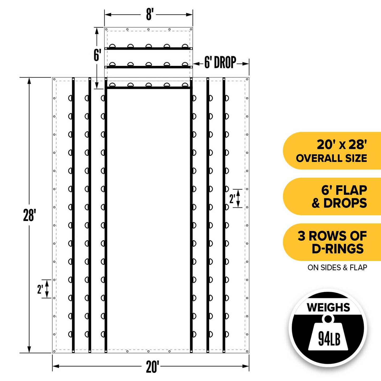 20' x 28' Heavy Duty Lumber Tarp | 6' Drop & Flap - 18 oz. Red Tarp