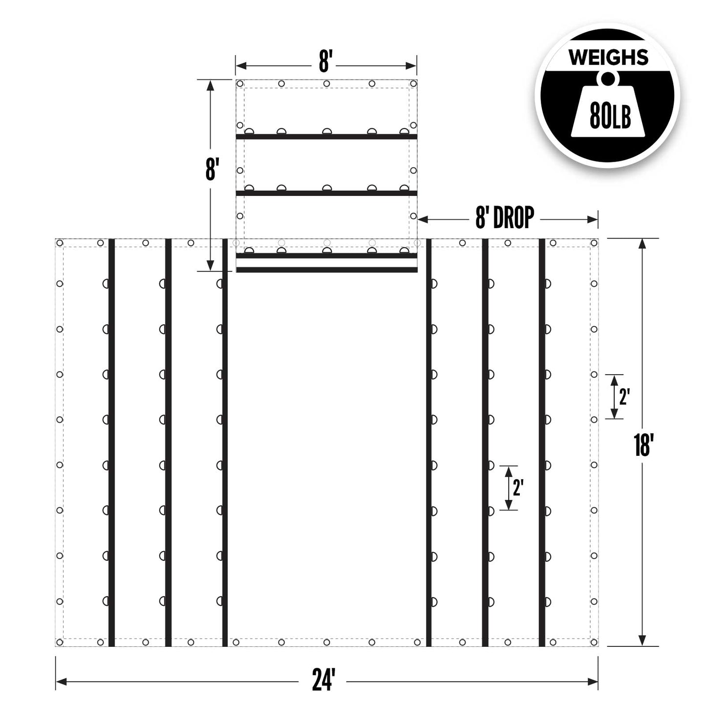 24' x 18' Heavy Duty Lumber Tarp | 8' Drop & Flap - 18 oz. Black Tarp