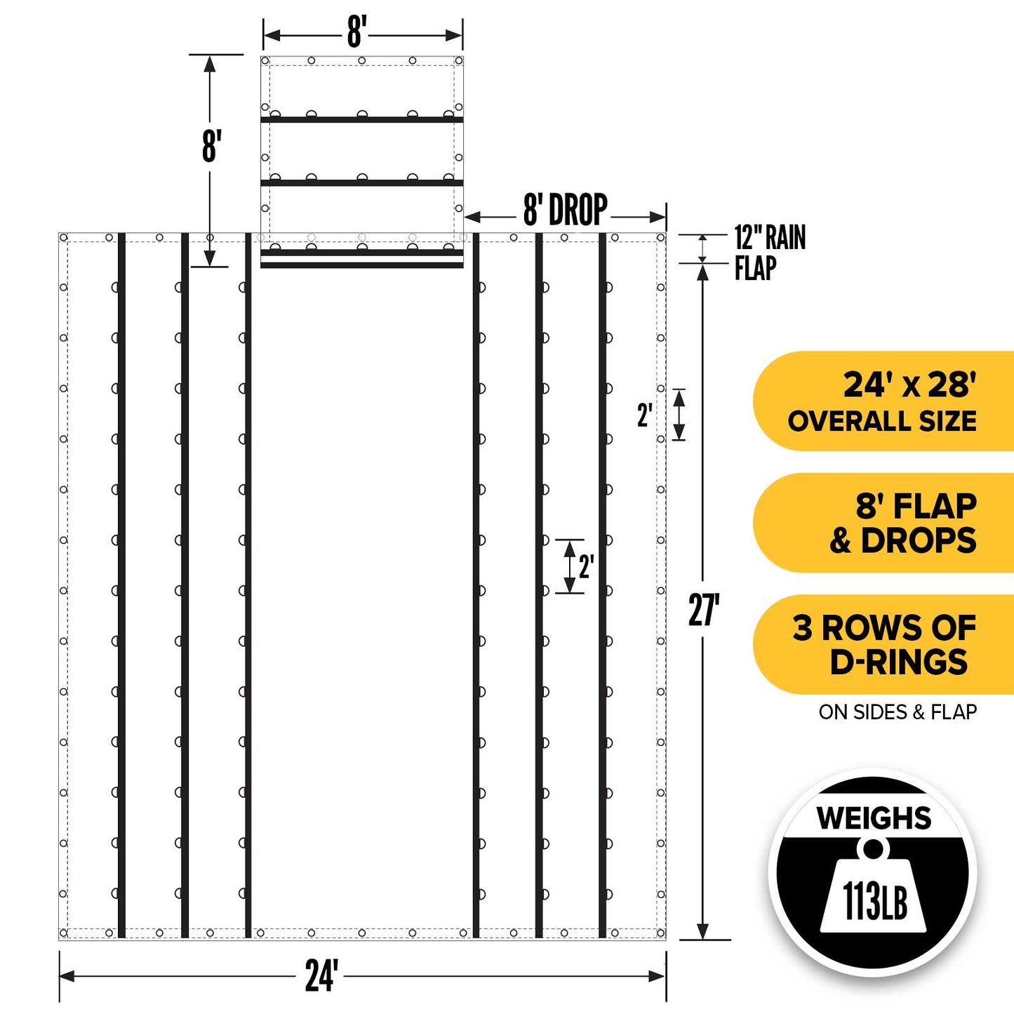 24' x 28' Heavy Duty Lumber Tarp | 8' Drop & Flap - 18 oz. Blue Tarp