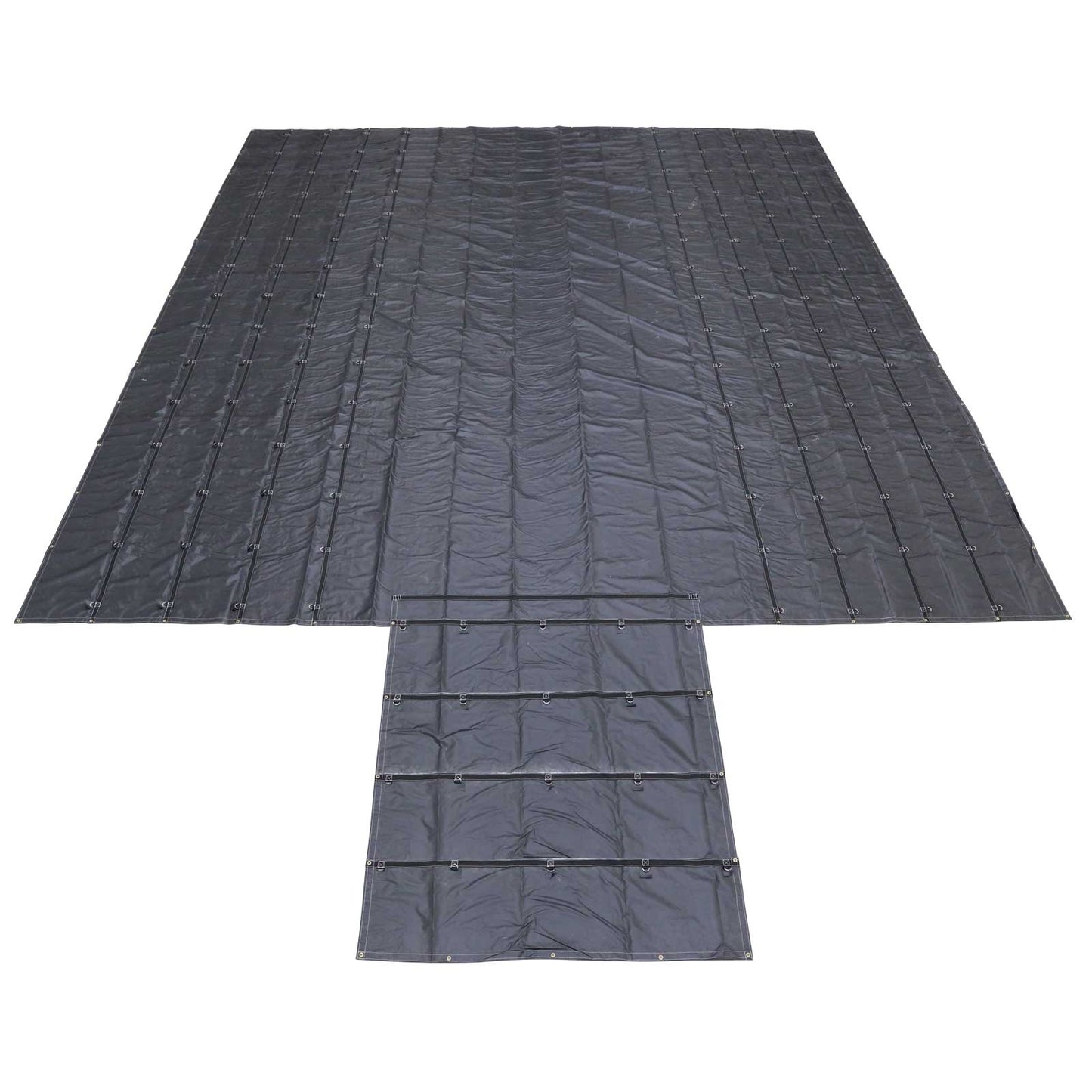 28' x 28' Heavy Duty Lumber Tarp | 10' Drop & Flap - 18 oz. Black Tarp