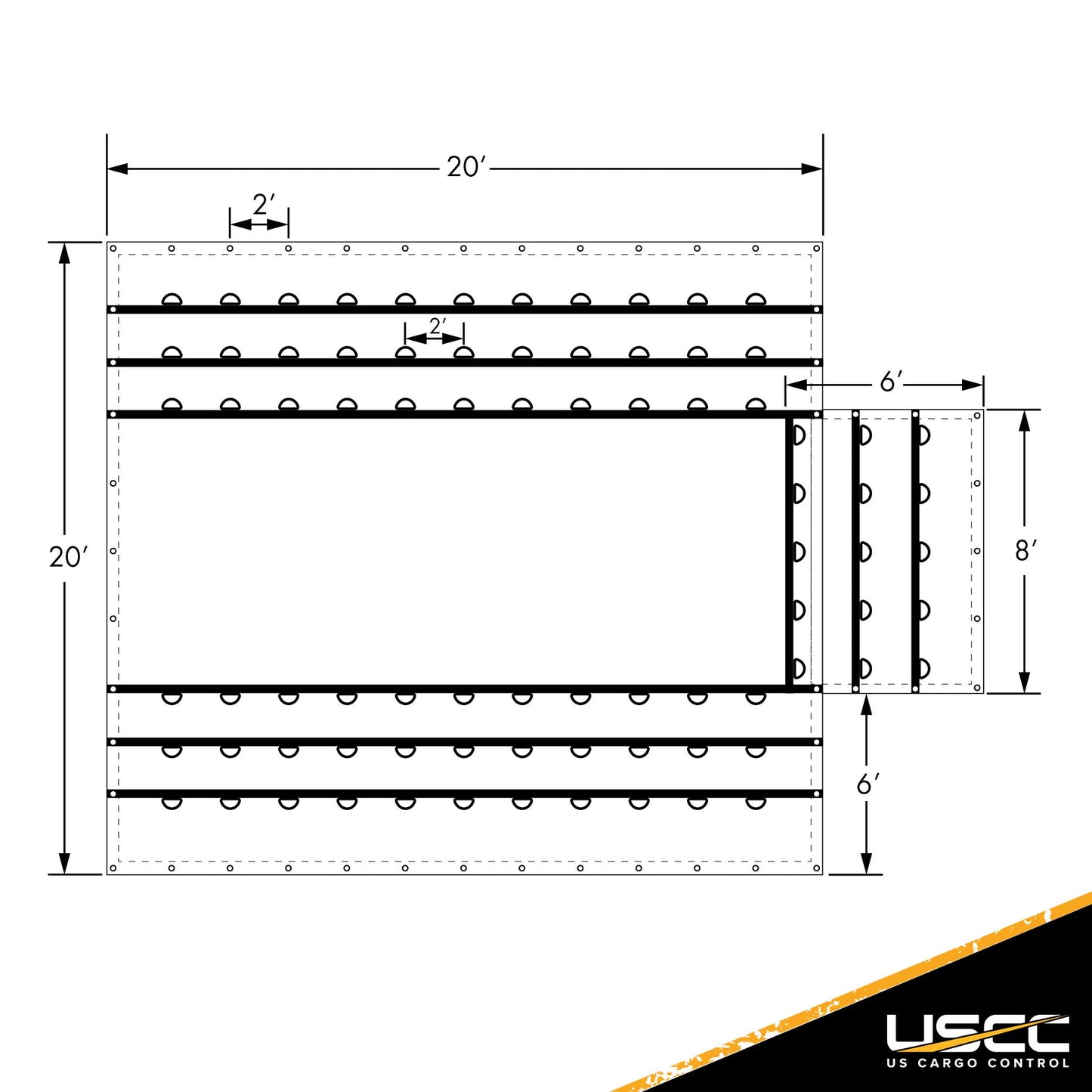 20' x 20' Lightweight Lumber Tarp | 6' Drop & Flap - 14 oz. Black Tarp