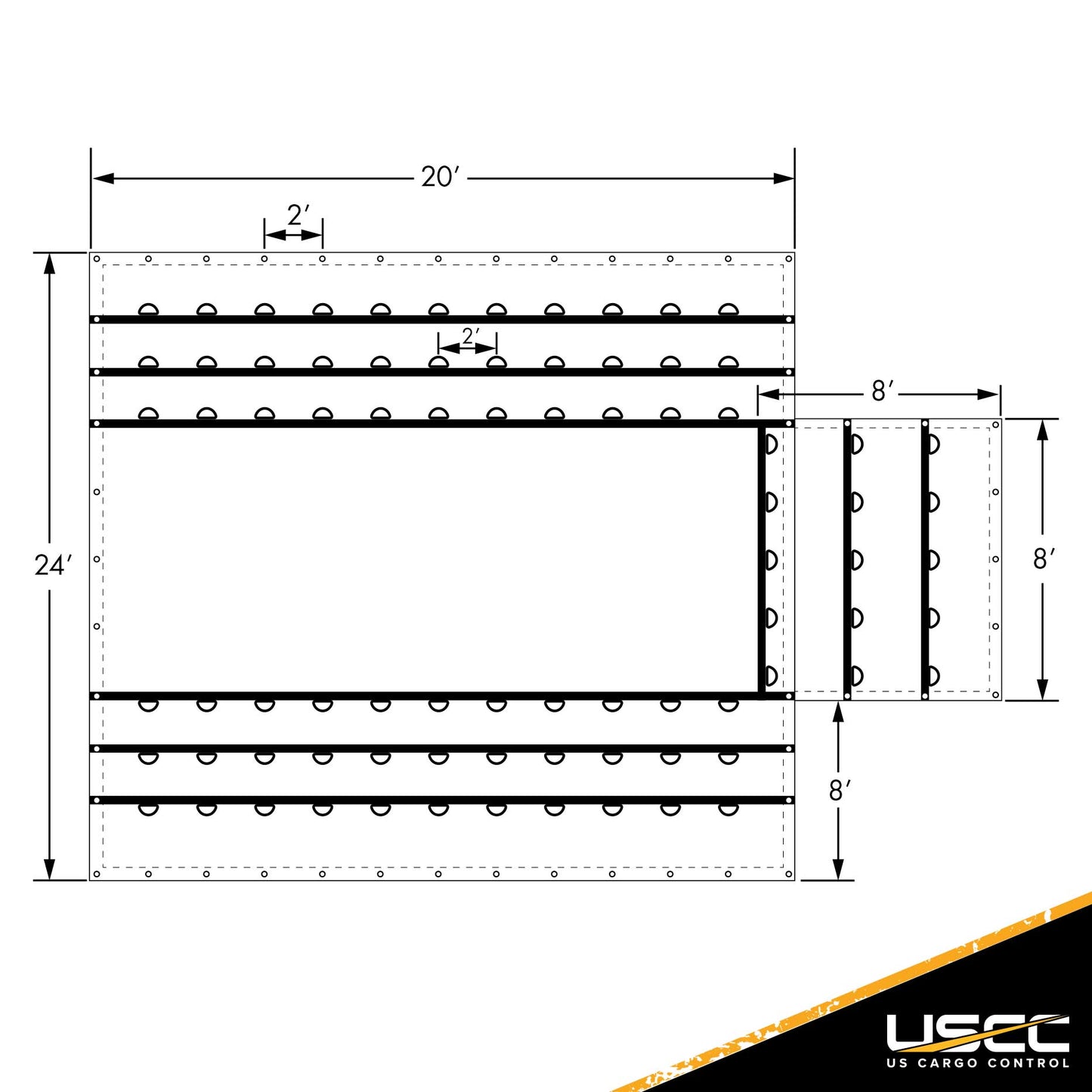 24' x 20' Lightweight Lumber Tarp | 8' Drop & Flap - 14 oz. Black Tarp