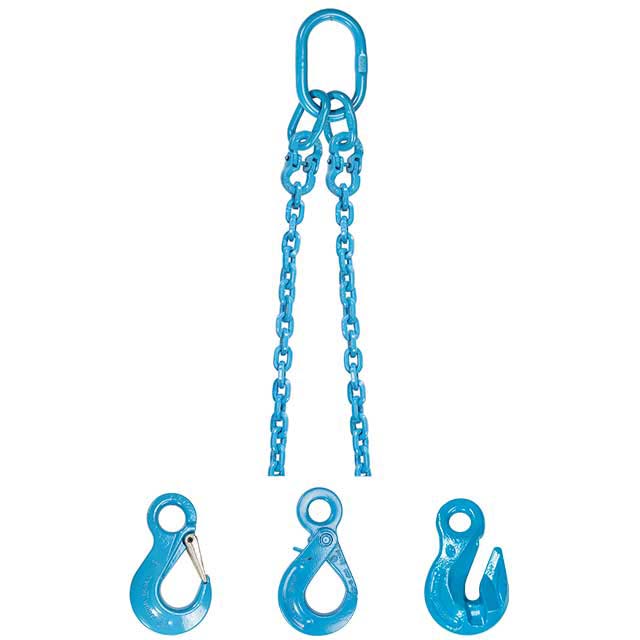 9/32" x 8' - Pewag 2 Leg Chain Sling w/ Sling Hooks - Grade 120