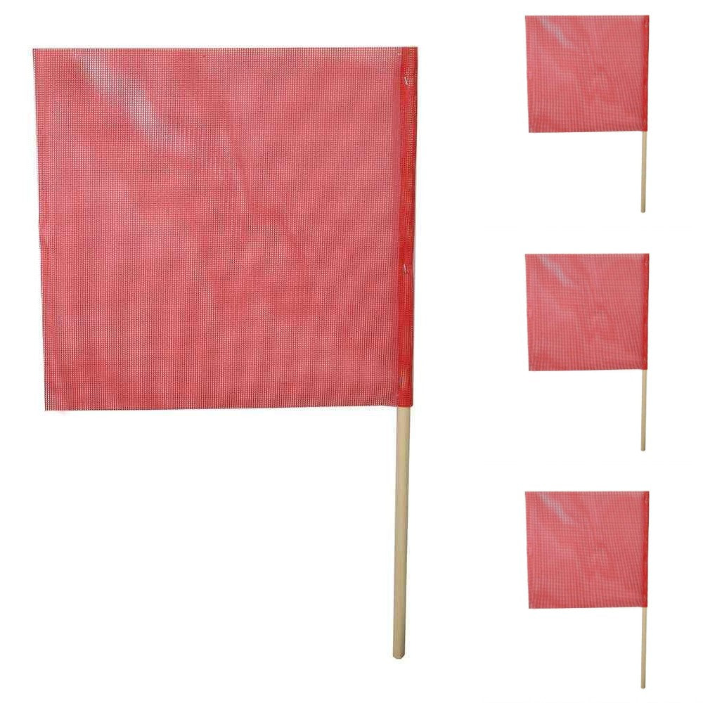 Red Nylon Mesh Safety Flag w/ 32" Dowel: 18" x 18" - DOT Compliant | 4-Pack