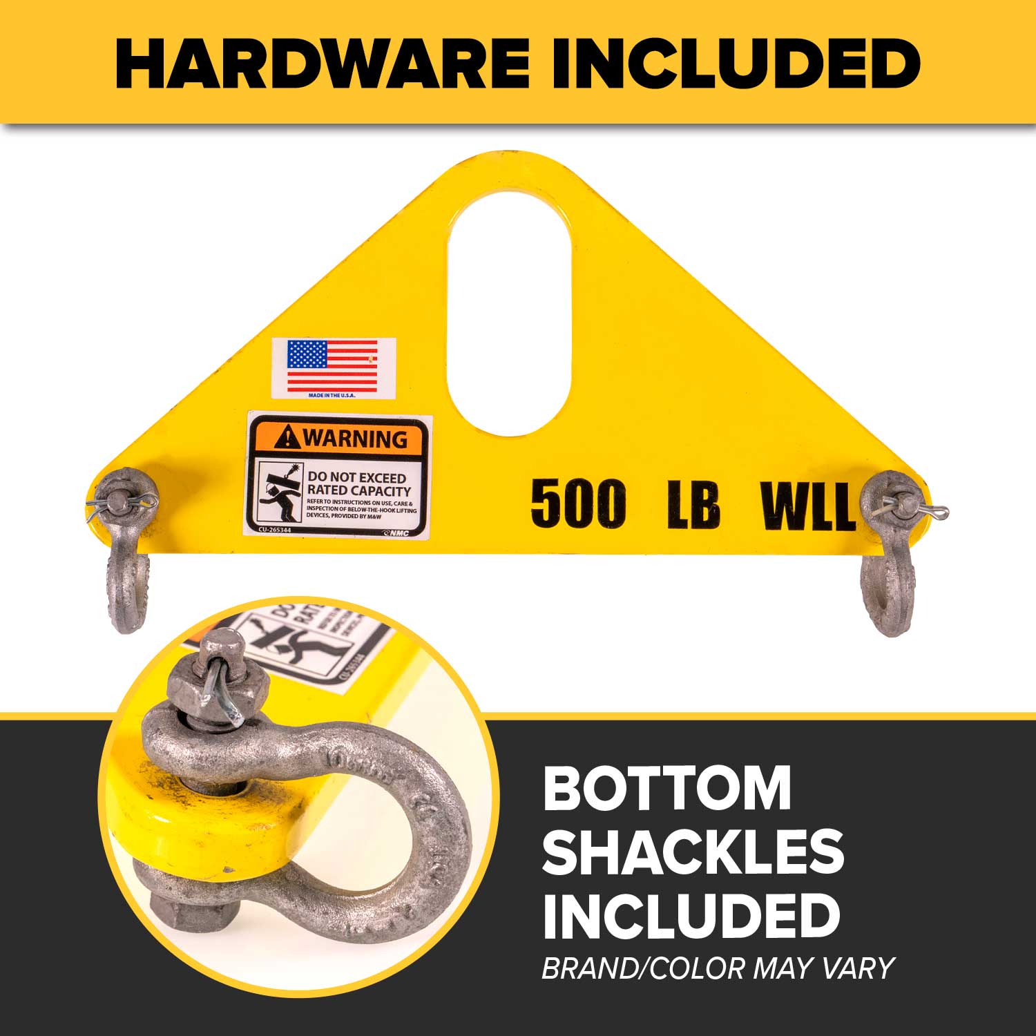 small length bale top lifting beams with bottom shackles