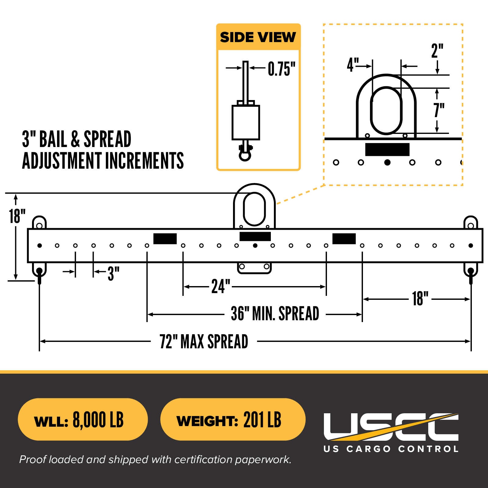 M&W 12503 standard adjustable lifting beam w/ shackles specs