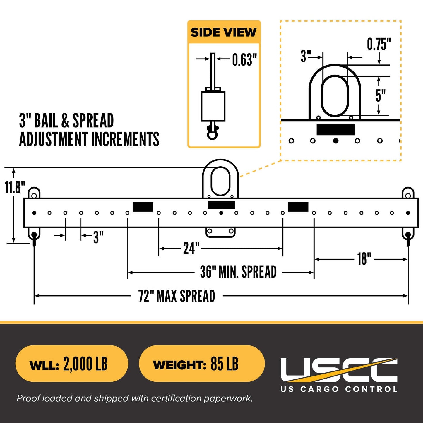 M&W 15101 standard adjustable lifting beam w/ shackles specs